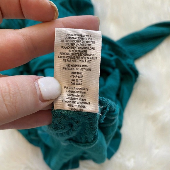 We The Free People Dark Teal Blue Heather Boho Ruffle Distressed Blouse Sz Large - Picture 7 of 9